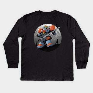 Giant Robot Playing Bass Guitar - Geek Comic Book Style Kids Long Sleeve T-Shirt